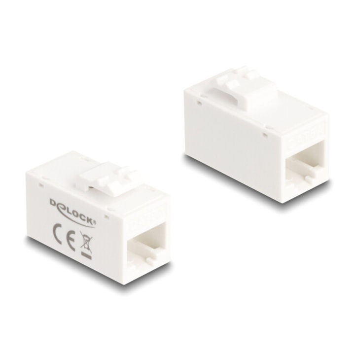 RJ45 конектор, Delock, 90639, женски към женски, Cat 6A UTP, бял