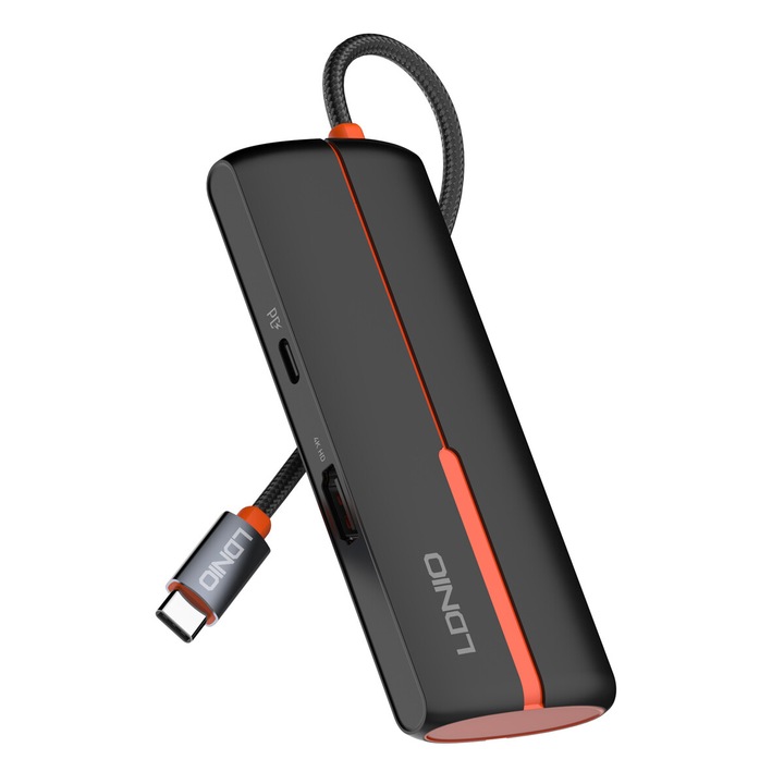 LDNIO DS-25H докинг станция, 5 порта, USB-C, 4K, 100W PD, 42x113.9x16.5mm, черна