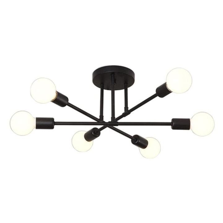 Lustra PowerTech HLL-0151, 6x E27, metalica, neagra, 60x25cm