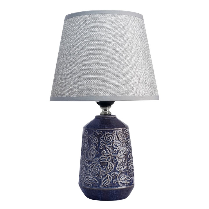 Veioza Powertech HLL-0140, E27, ceramica, albastra/neagra, 40W max, 9.5x22cm