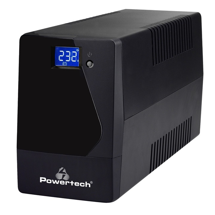 UPS Line Interactive PowerTech PT-850LCD, 850VA, 510W, 2x Schuko, 2x RJ45/RJ11, 300x101x142mm