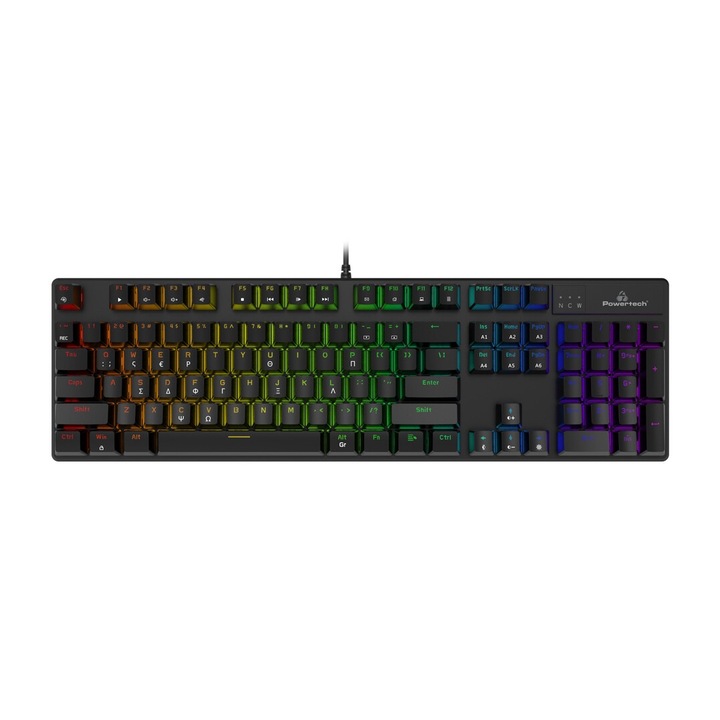 Tastatura gaming PowerTech PT-1254, mecanica, iluminare RGB, 104 taste, 440x134x38mm, neagra