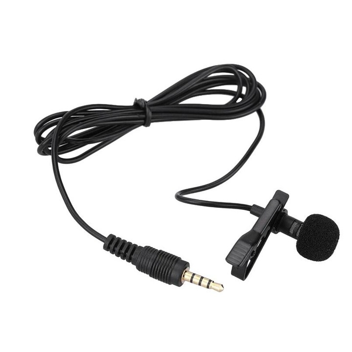 Микрофон POWERTECH, CAB-J034 с вградена щипка, 3,5 мм, 1,5 м, черен