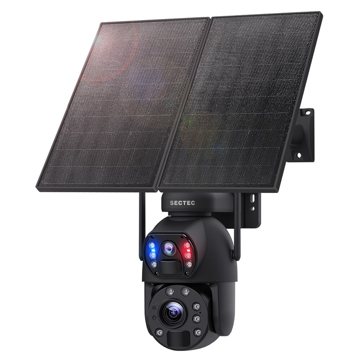 SECTEC камера, смарт, соларна, ST-598-6M-4G-20W-EU, 3MP двоен обектив, 20x увеличение, 4G, SD, PTZ