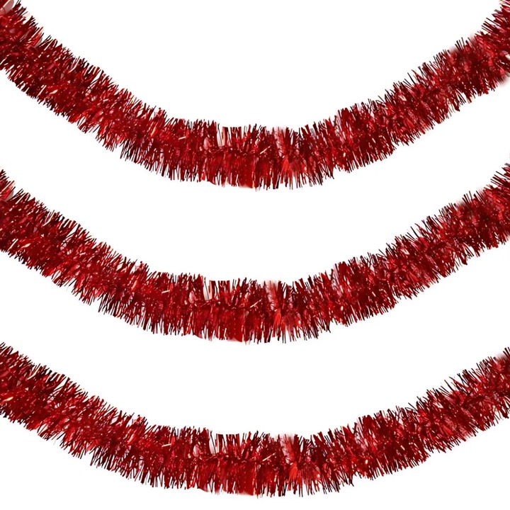 Set 3 ghirlande de Craciun, 2m lungime, material PVC folie, rezistent, durabil, utilizare versatila, interior/exterior, rosu