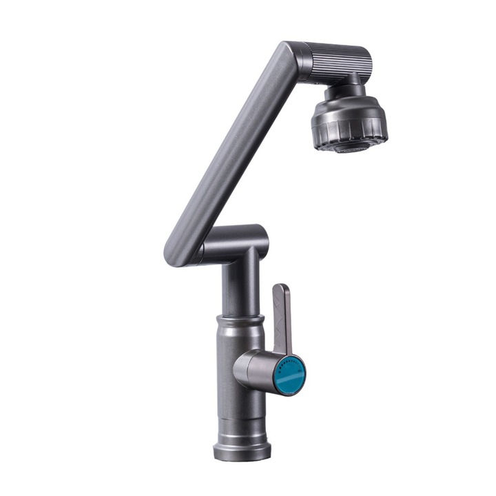 Baterie chiuveta, pentru o singura alimentare cu apa, (cald sau rece), rotire 360°, multifunctionala, cu design modern, Naimeed D6186, Gri