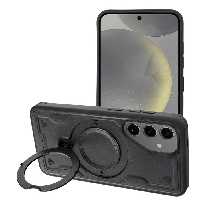 Калъф за телефон, съвместим с Samsung Galaxy A55 5G - черен силиконов кейс FROST ARMOR, с опорен пръстен