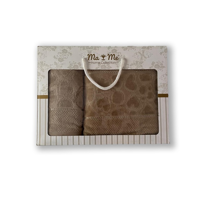 Комплект 2 кърпи за баня, 100% турски памук, 50x90, 70x140, кафяви