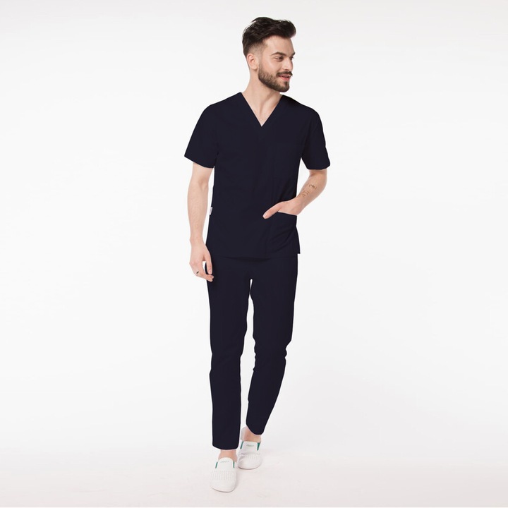 Uniforma medicala stretch (cu elastan) cu pantaloni pentru barbati KULT - bleumarin, XXL