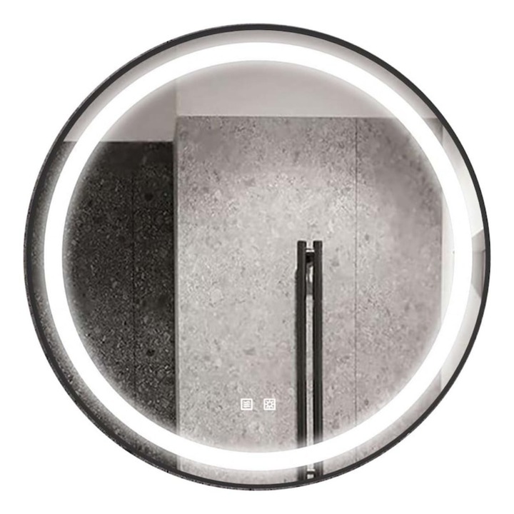 Oglinda Baie, Rama Neagra, Iluminare LED cu Touch 60x60 cm