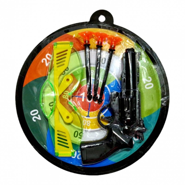 Pistol cu tinta si ochelari de protectie, 19 cm