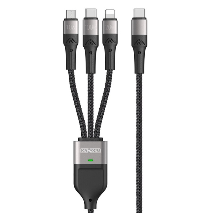 Cablu de incarcare 3in1, USB A la USB Type-C, Micro-USB si conector compatibil Apple, Fast Charge, 480Mpbs, 1.3m lungime, Negru