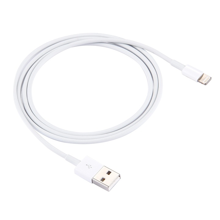 Кабел за данни/зареждане, USB-A към Lightning, Съвместим iPhone / iPad / iPod, 1 м, Бял