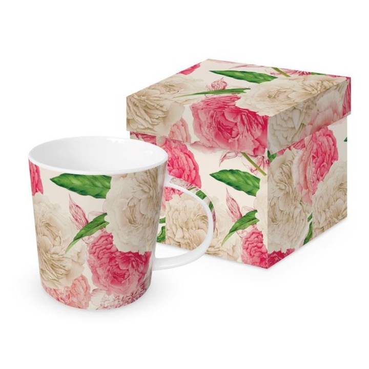 Cana din portelan cu motiv floral, set, 350 ml, multicolor, PPD