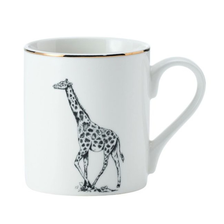 Mikasa bögre, porcelán, 280 ml, fehér arany szegéllyel, zsiráf illusztrációval