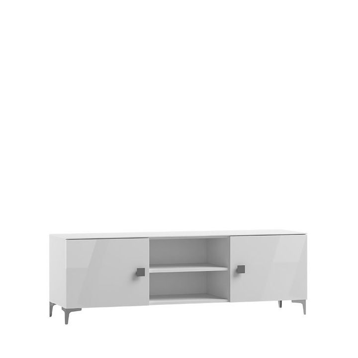 Comoda TV PORTO, Art-Futuro, alb inalt lucios, picioare cromate, MFD, 165 x 55 x 45cm