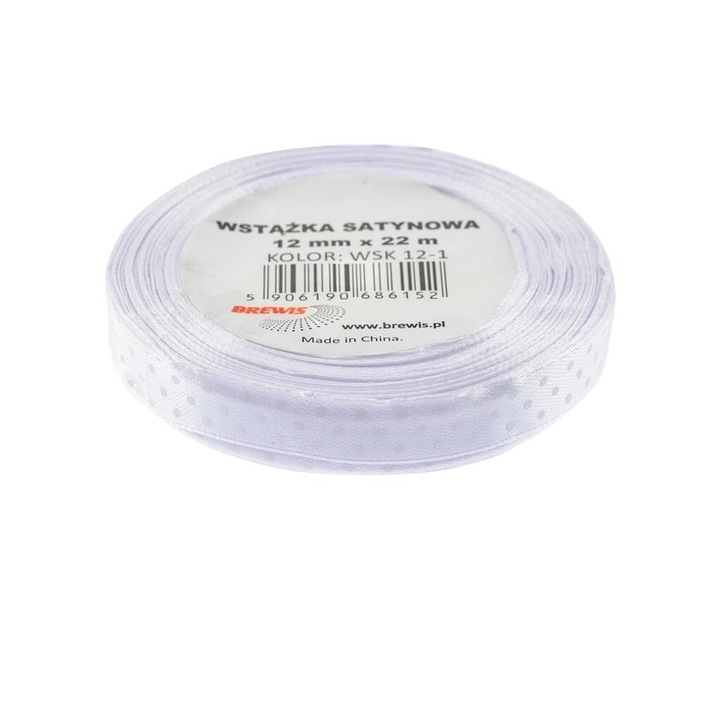 Ribanda satinata cu buline, 12mmx22m, alb, set
