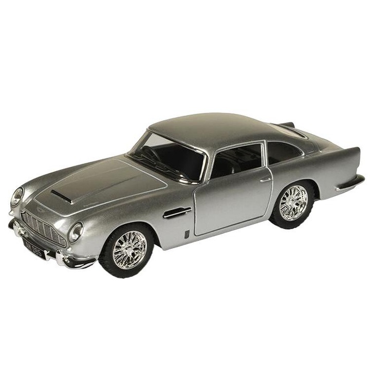 Aston Martin D85 modellautó, Kinsmart, fém, 1:38, 160 x 110 mm, ezüst/fekete