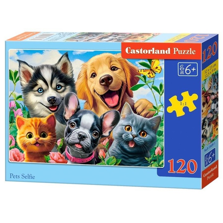Puzzle 120 Pets Selfie, Castorland, 245x175mm, pentru copii 6+