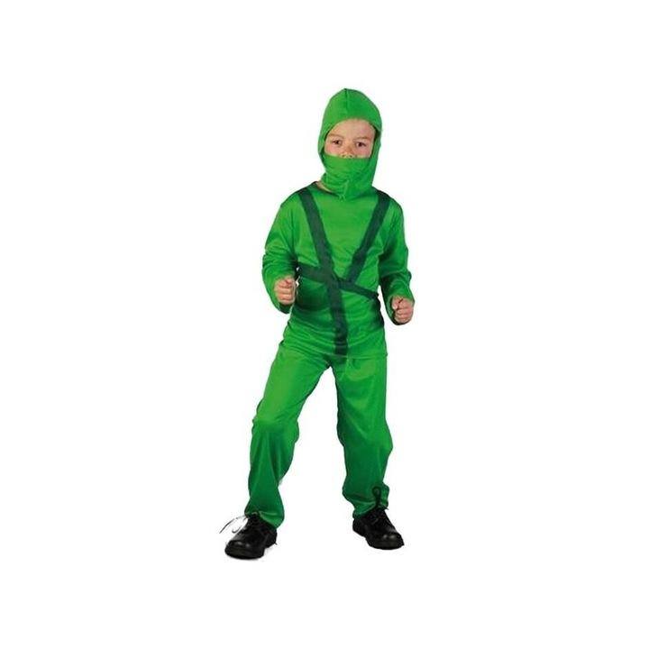 Costum Ninja, Madej, 110-120 cm, set cu camasa, pantaloni, gluga, Verde, S