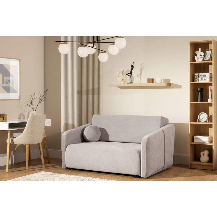 Canapea Meble Bogart, Zeldia 130, 155 x 106 cm, Textil, Gri deschis