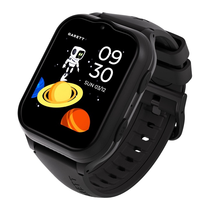Смартчасовник Garett Kids, eSim, 4G, черен, 4G LTE, GPS, 10m водоустойчив