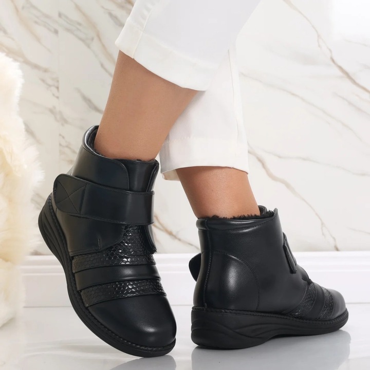 Ghete dama Imblanite Negre din Piele Ecologica Anaisa, Negru