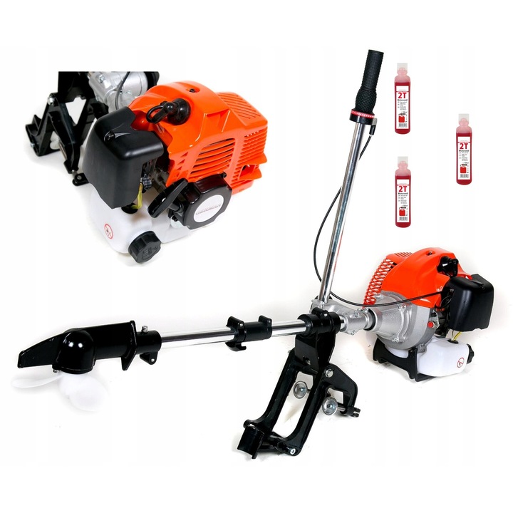 Külmotor készlet/3 üveg csónakolaj, NÉMET, 5,8 LE, 2 ütemű, 92x38x25cm