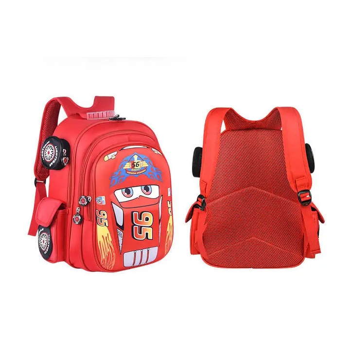 Детска раница, FomoX, 40×30×20CM, подходяща за малки деца, момчета, момичета, водоустойчива, анимационна, камион, кола, несесер, детска градина, раница, червена, класическа
