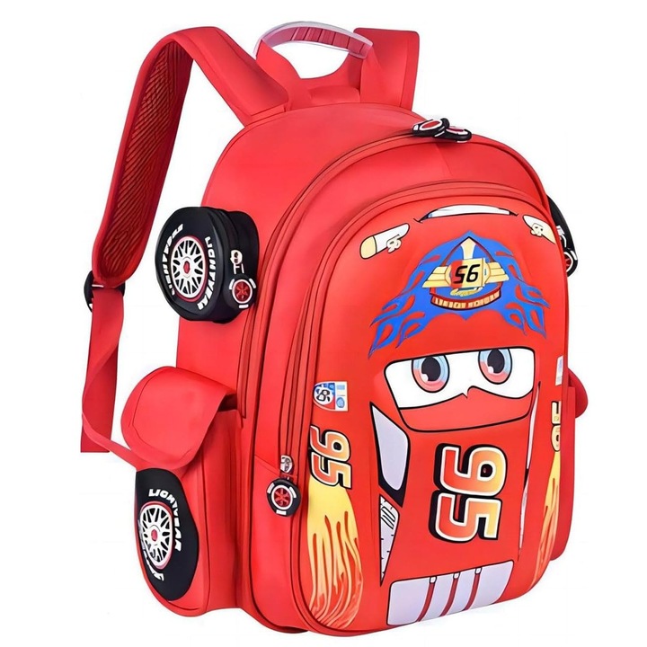 Rucsac pentru copii, FomoX, 40×30×20CM, lightning mcqueen，potrivit pentru copii mici, baieti, fete, impermeabil, desene animate, camion, masina, ghiozdan, gradinita, rucsac, rosu