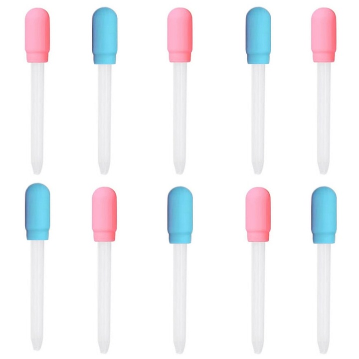 Комплект от 10 пипети за дозиране на лекарства, за бебета и юноши, полипропилен, Vanaxalife®, 2,5 ml, синьо/розово