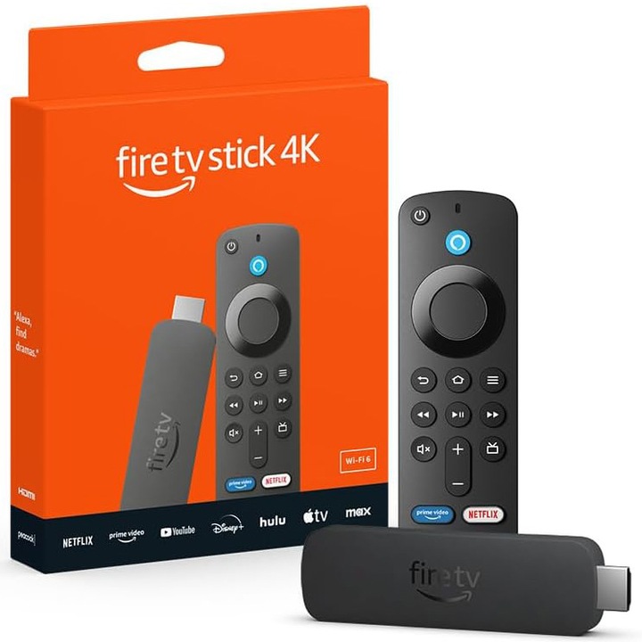 Медиен плейър Amazon Fire TV Stick 4K (2024), Wi-Fi, Alexa Voice Remote, черен