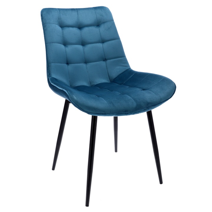 Nan kárpitozott szék, MISTY, 83x53x63cm, bársony/fém, kék/fekete
