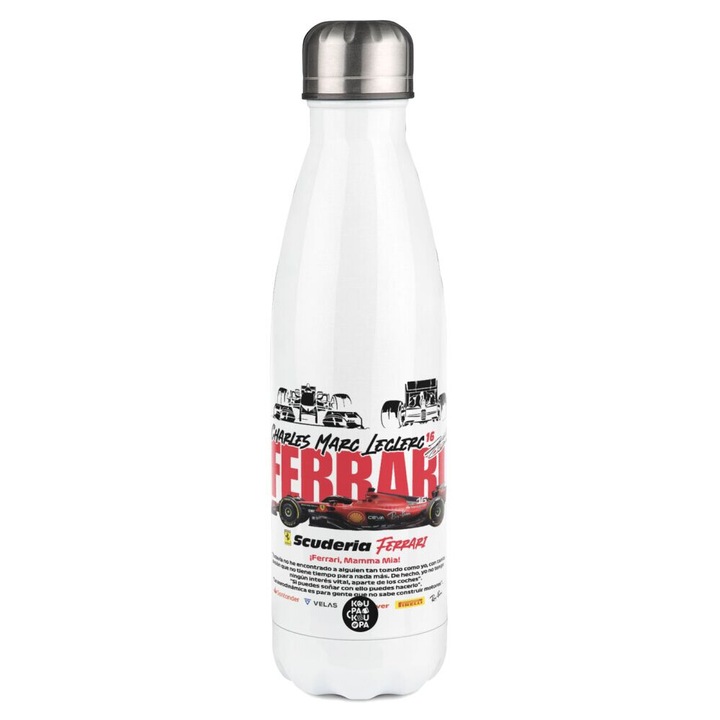 Termos din inox, 500ml, capac cu inchidere etansa, design ergonomic, alb/multicolor
