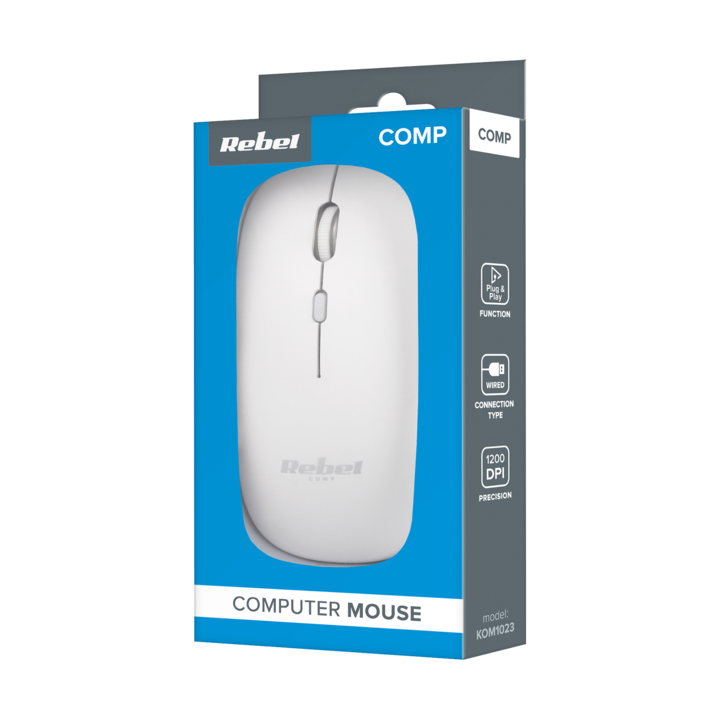 Mouse REBEL, standard, alb, 4 butoane, 800/1000/1200 dpi, 113x57x22mm