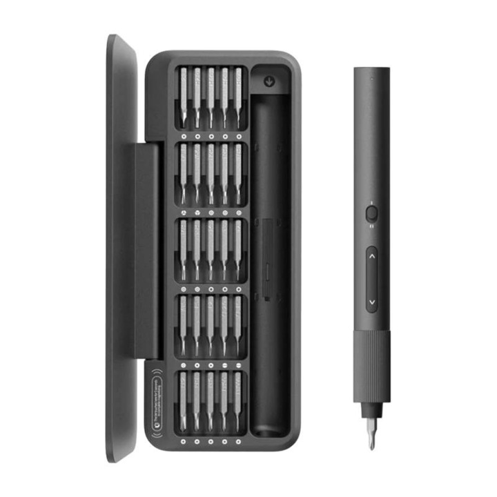 Електрическа отвертка, комплект 25 бита, HOTO QWLSA001, тъмно сива, 182x71.3x26.1mm