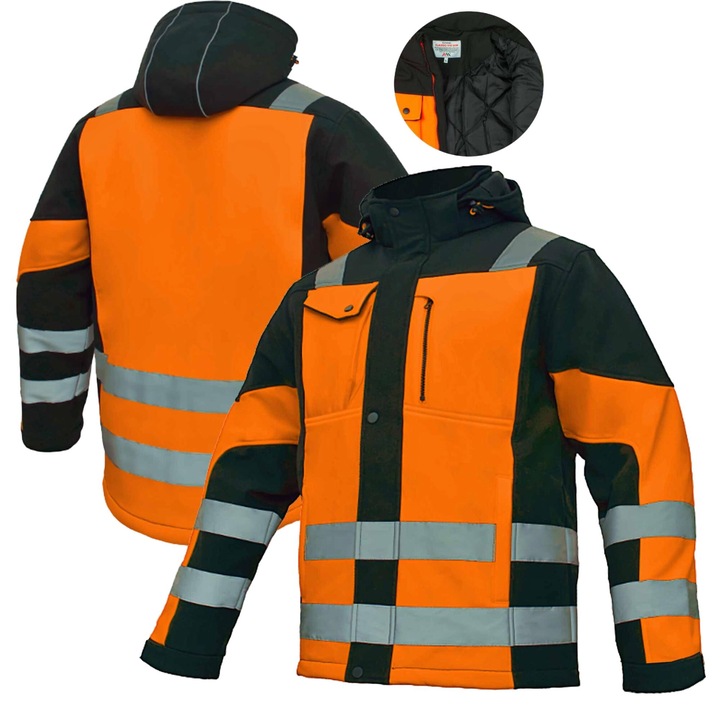 Jacheta de lucru softshell, Artmas, izolata, fluorescenta, dungi reflectorizante, poliester, portocaliu/negru, M