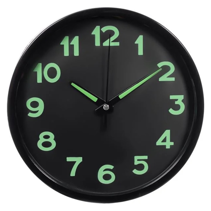 Стенен часовник, 20х3.5 см, Светещ на тъмно, Черен
