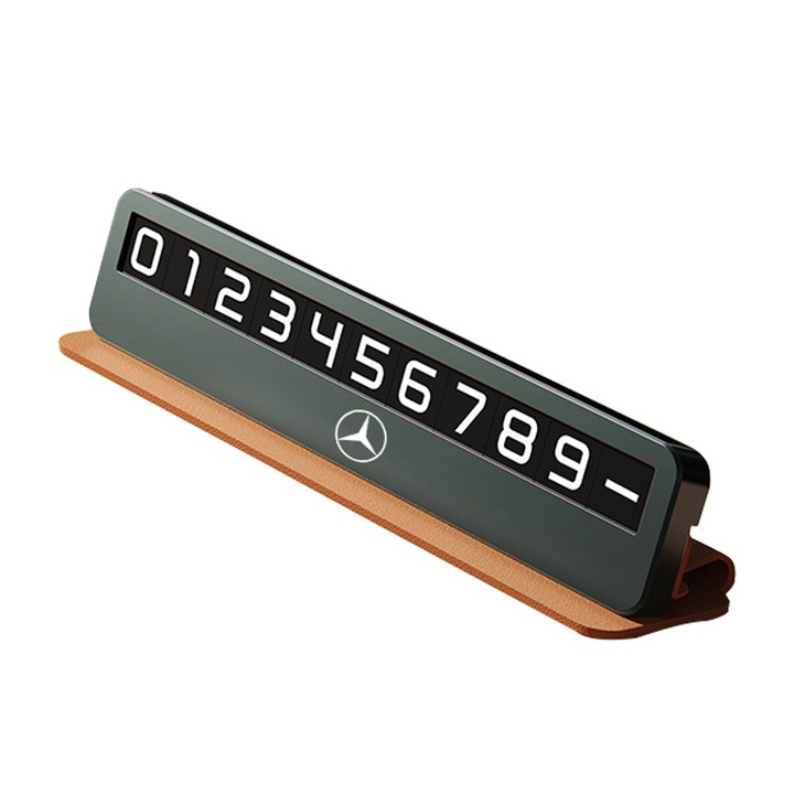 Autós telefonszámtartó, Fudisenn, ideiglenes telefonszám-kijelző, öntapadós rögzítés, Mercedes-Benz logó, magas hőálló ötvözet, 6 db számkészlet, barna