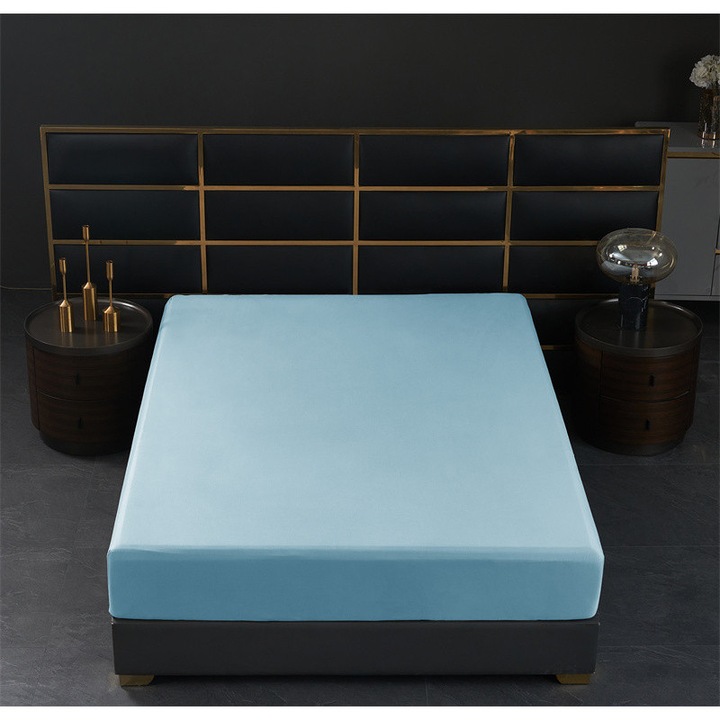 Cearceaf de pat Nonsuch, elastic, bumbac, 160x200x30cm, culoare albastra