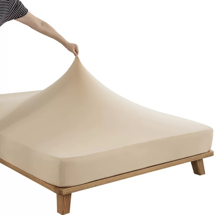 Cearceaf de pat Nonsuch, bumbac, antiderapant, 180x200x30cm, kaki