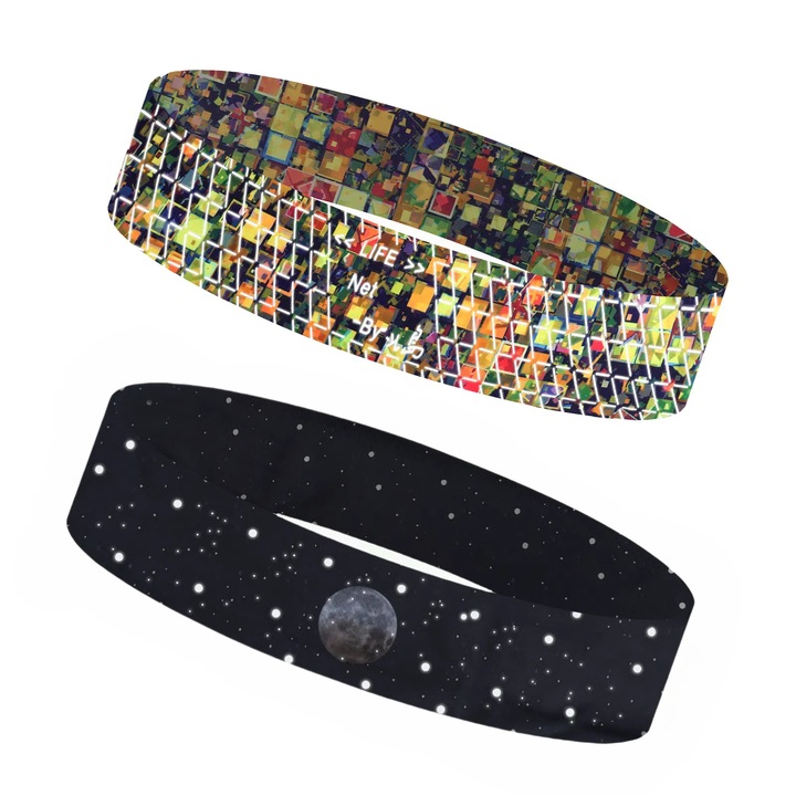 Set 2 Bandane sportive reflectorizante, multicolor, pentru alergare si ciclism, textil