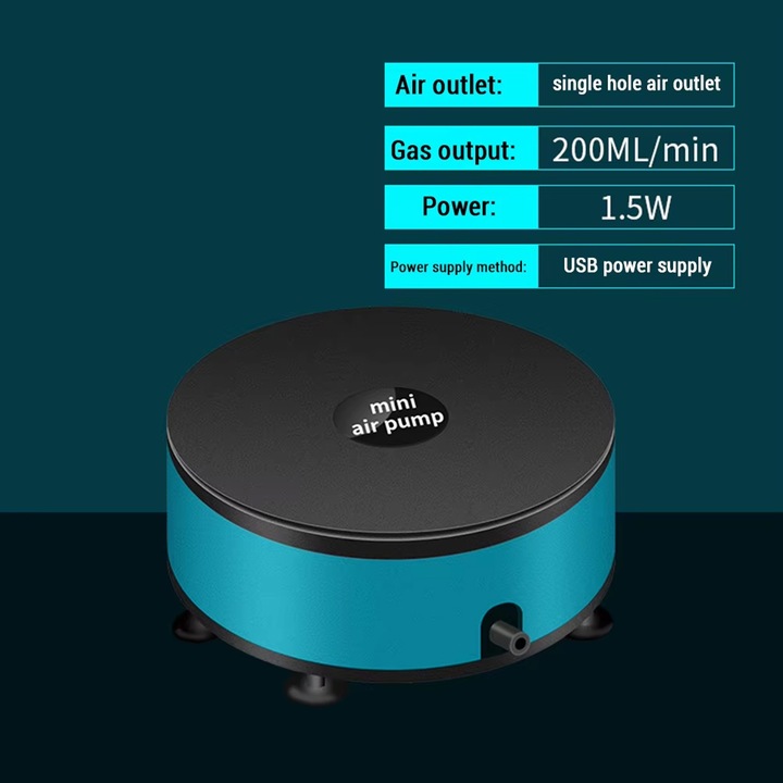 Set 5 Aerare Pentru Acvariu cu Pompa de Oxigen, SINBINTA, Pompa aer, Cu furtun de aer, valva anti-retur, piatra difuzor si ventuza, 200ml/min, 1.5W, Silentioasa, Plastic/Cupru, 6.2x6.2x2.4cm, Verde/Negru