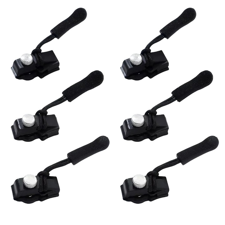Kit de reparare a fermoarului, 6 bucati in 3 dimensiuni diferite, fermoar de inlocuire universal, tragatori de fermoar detasabil cu instalare rapida, nu necesita coasere, Vaxiuja, pentru jachete, bagaje, genti, negru