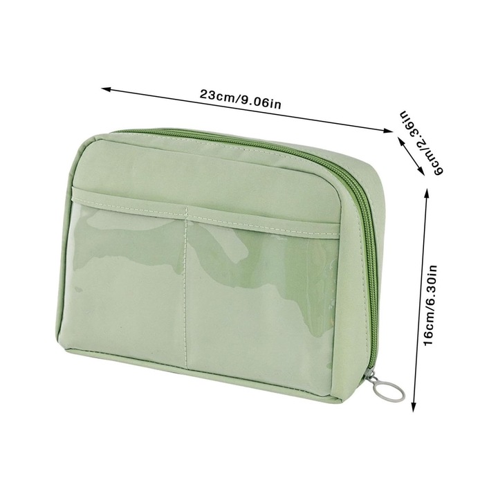 Penar scolar, Penar pentru copii, Axroad Mall, Design cu deschidere larga, Capacitate mare, 12 compartimente, Impermeabil, Usor de curatat, Design cu fermoar, Cu maner, Design atragator, Portabil, Poliester, Verde, 23x16x6cm