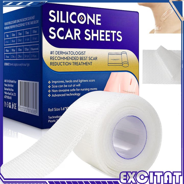 Plasturi pentru diminuarea si vindecarea cicatricilor, Excitat®, reutilizabil, Silicon medical invizibil, 4cm x 300cm, pentru cezariana, cheloizi, arsuri, acnee, Transparent