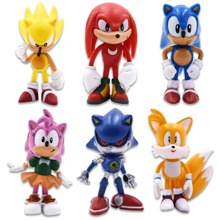 Комплект фигурки Sonic, AjieQaQ, 6 части, многоцветни, 7см