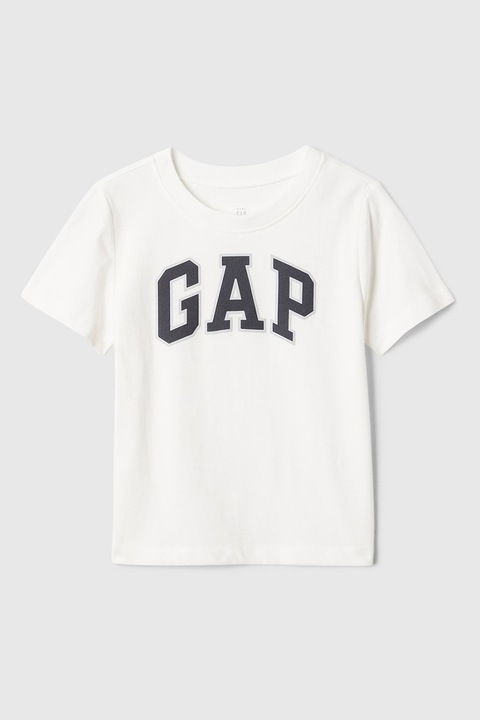 GAP, Tricou de bumbac cu logo, Alb/Negru stins