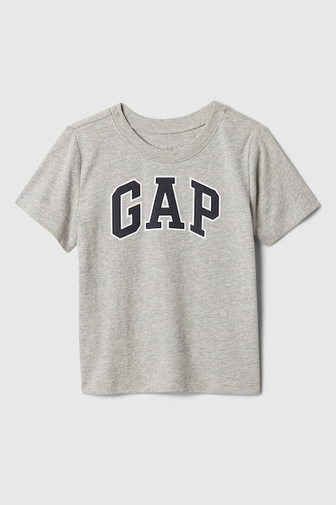 GAP, Tricou de bumbac cu logo, Gri melange