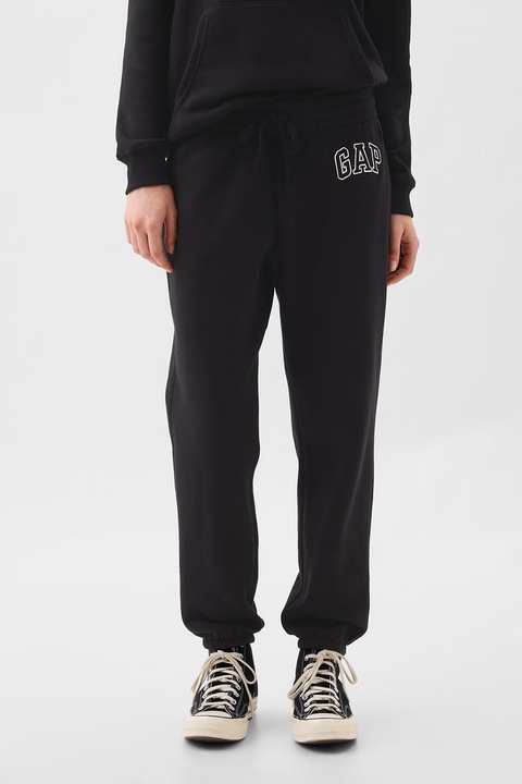 GAP, Pantaloni de trening din bumbac cu logo si snur, Negru stins